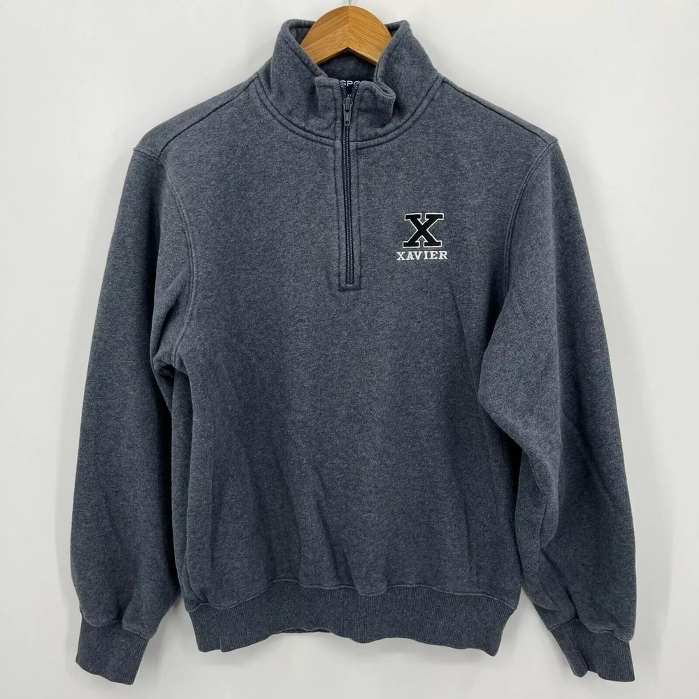 E-S Sports Mens Xavier University Quarter Zip Pullover Sweatshirt Gray XS